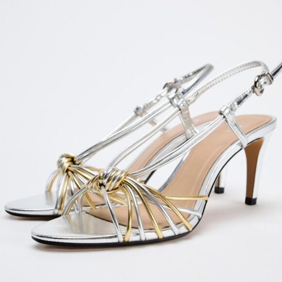 ZARA METALLIC KNOT STRAP SANDALS - Picture 2 of 5